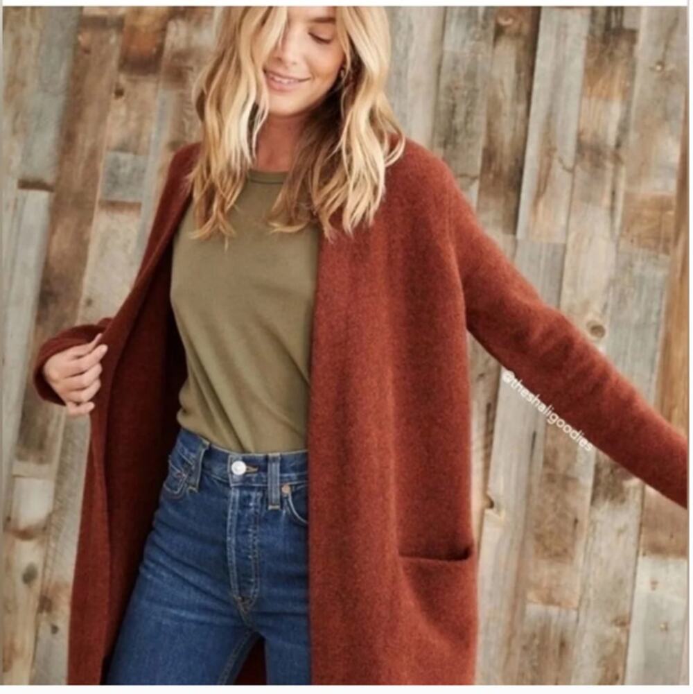 Jenni Kayne Long Cardigan Sweater Coat Rust Orange Cinnamon Wool Yak Size XS NWT